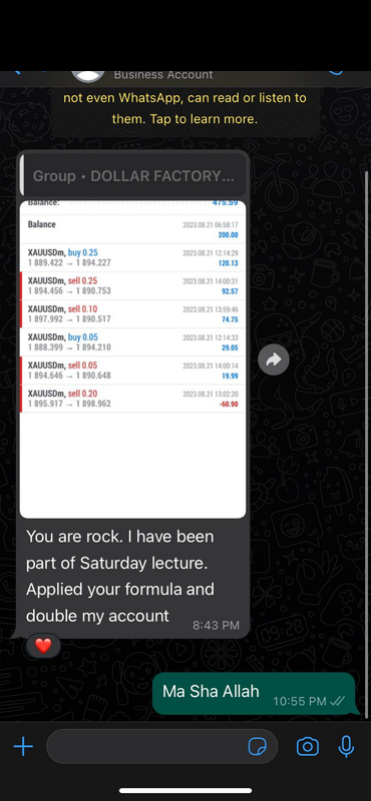 Member chat sharing results from a Saturday lecture
