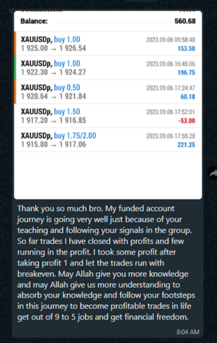 Member funded-account update and trade results