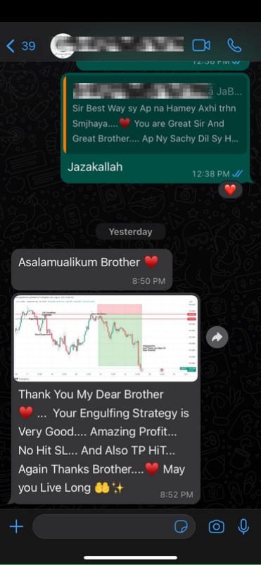 Member message about the engulfing strategy hitting take-profit