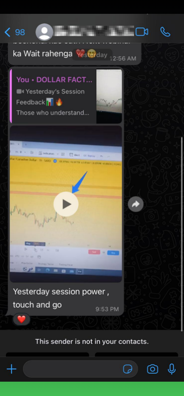 Member sharing a session chart in WhatsApp